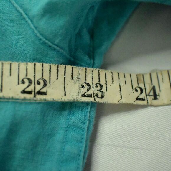 Alan Flusser Mens Medium Blue Button Down Up Linen Short Sleeve Shirt - Picture 4 of 6